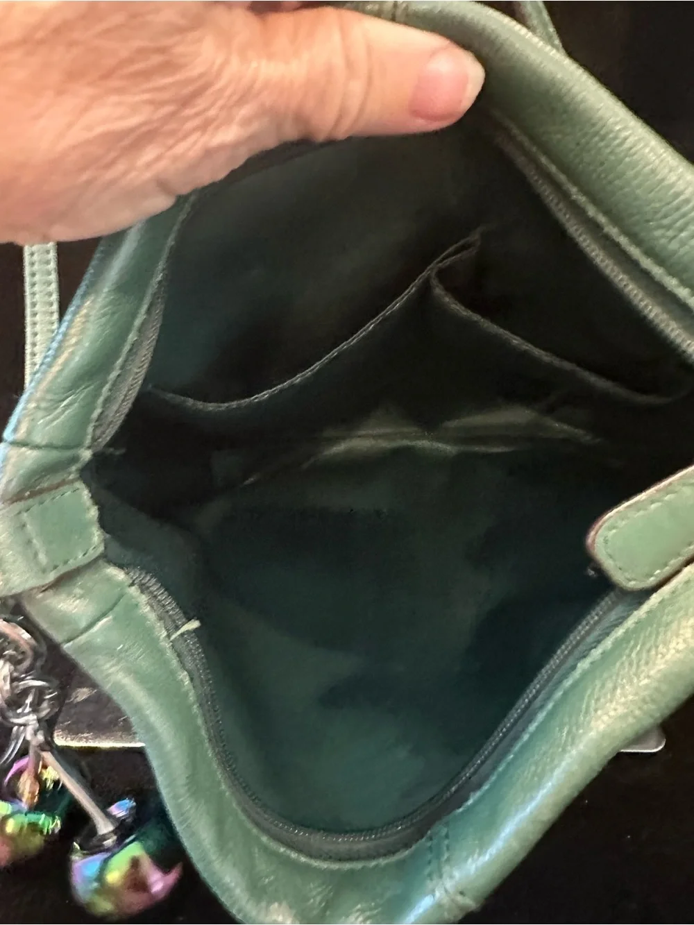 Coach#339 Green Leather Medium Shoulder Bag with Charm Accents